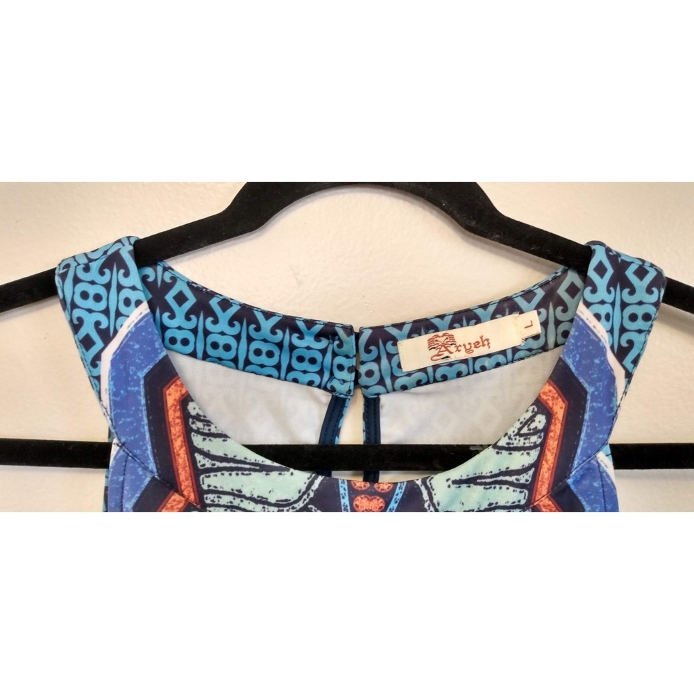 Artsy Mod ARYEH Geometric Medallion Halter Shift Mini Dress L Boho Easy Wear - Picture 3 of 8